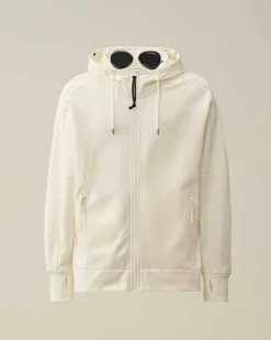 C.P. Company Diagonal Raised Fleece Goggle Zipped Hoodie Gauze White Shop