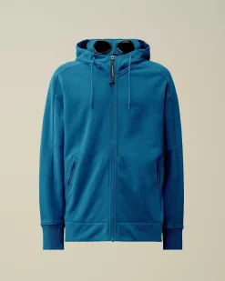 C.P. Company Diagonal Raised Fleece Goggle Zipped Hoodie Ink Blue New