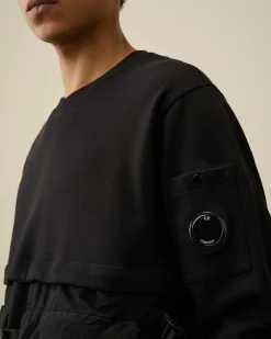C.P. Company Diagonal Raised Fleece Mixed Detachable Sweatshirt Black Cheap