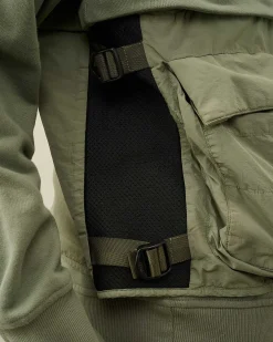 C.P. Company Diagonal Raised Fleece Mixed Detachable Sweatshirt Agave Green New