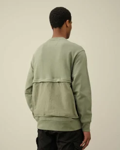 C.P. Company Diagonal Raised Fleece Mixed Detachable Sweatshirt Agave Green New