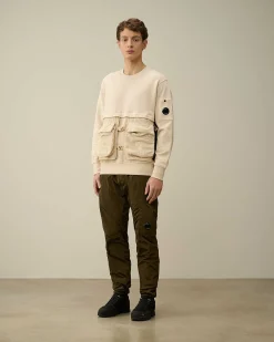 C.P. Company Diagonal Raised Fleece Mixed Detachable Sweatshirt Pistachio Shell-Beige Best