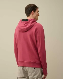 C.P. Company Diagonal Raised Fleece Zipped Hoodie Red Bud Best