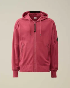 C.P. Company Diagonal Raised Fleece Zipped Hoodie Red Bud Best