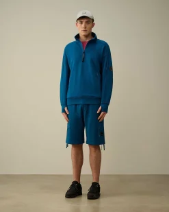 C.P. Company Diagonal Raised Fleece Zipped Sweatshirt Ink Blue Clearance