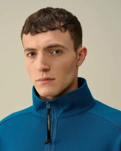 C.P. Company Diagonal Raised Fleece Zipped Sweatshirt Ink Blue Clearance
