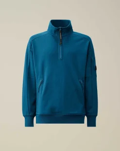 C.P. Company Diagonal Raised Fleece Zipped Sweatshirt Ink Blue Clearance