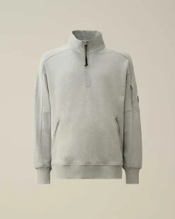 C.P. Company Diagonal Raised Fleece Zipped Sweatshirt Grey Melange Shop