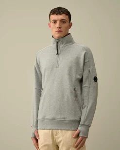 C.P. Company Diagonal Raised Fleece Zipped Sweatshirt Grey Melange Shop