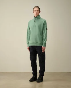 C.P. Company Diagonal Raised Fleece Zipped Sweatshirt Green Bay Sale
