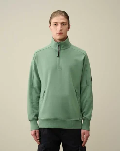 C.P. Company Diagonal Raised Fleece Zipped Sweatshirt Green Bay Sale