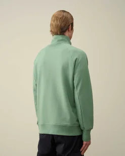 C.P. Company Diagonal Raised Fleece Zipped Sweatshirt Green Bay Sale