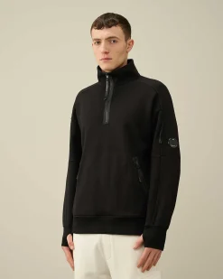 C.P. Company Diagonal Raised Fleece Zipped Sweatshirt Black Online