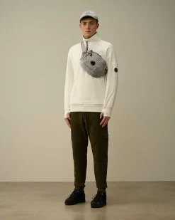 C.P. Company Diagonal Raised Fleece Zipped Sweatshirt Gauze White Clearance