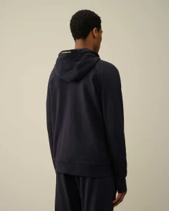 C.P. Company Diagonal Raised Fleece Zipped Hoodie Total Eclipse-Blue Discount