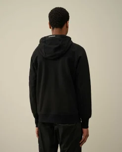C.P. Company Diagonal Raised Fleece Zipped Hoodie Black Best