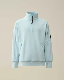 C.P. Company Diagonal Raised Fleece Zipped Sweatshirt Starlight Blue Outlet