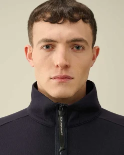 C.P. Company Diagonal Raised Fleece Zipped Sweatshirt Total Eclipse-Blue Clearance
