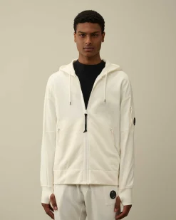 C.P. Company Diagonal Raised Fleece Zipped Hoodie Gauze White Outlet