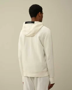 C.P. Company Diagonal Raised Fleece Zipped Hoodie Gauze White Outlet
