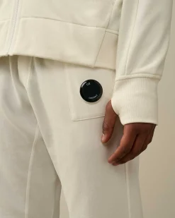 C.P. Company Diagonal Raised Fleece Zipped Hoodie Gauze White Outlet