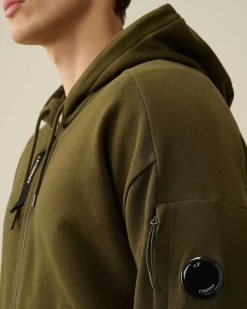 C.P. Company Diagonal Raised Fleece Zipped Hoodie Ivy Green Best Sale