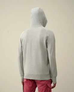 C.P. Company Diagonal Raised Fleece Zipped Hoodie Grey Melange Clearance
