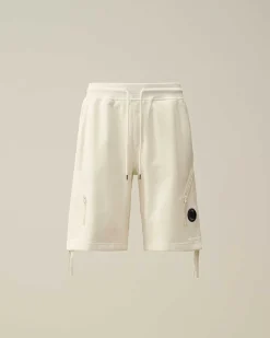 C.P. Company Diagonal Raised Fleece Zipped Pocket Shorts Gauze White Store