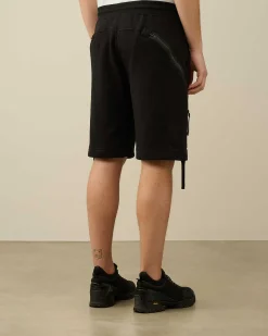 C.P. Company Diagonal Raised Fleece Zipped Pocket Shorts Black Cheap