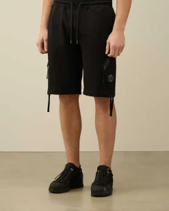 C.P. Company Diagonal Raised Fleece Zipped Pocket Shorts Black Cheap