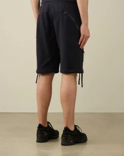 C.P. Company Diagonal Raised Fleece Zipped Pocket Shorts Total Eclipse-Blue New