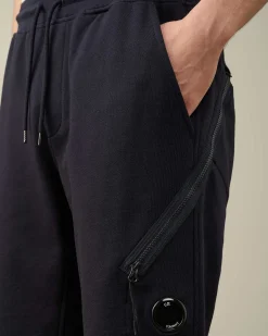 C.P. Company Diagonal Raised Fleece Zipped Pocket Shorts Total Eclipse-Blue New