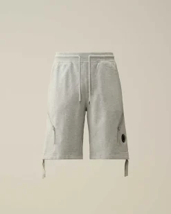 C.P. Company Diagonal Raised Fleece Zipped Pocket Shorts Grey Melange Outlet