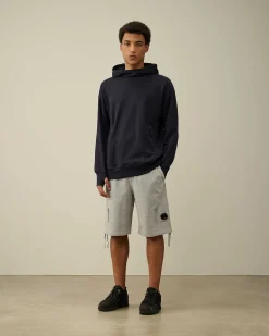 C.P. Company Diagonal Raised Fleece Zipped Pocket Shorts Grey Melange Outlet