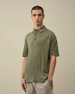 C.P. Company Filo Di Scozia Knitted Polo Shirt Agave Green Best