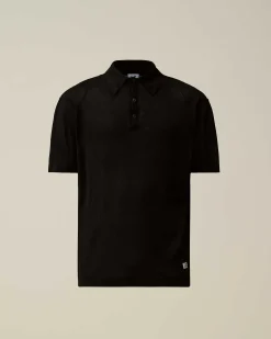 C.P. Company Filo Di Scozia Knitted Polo Shirt Black Hot
