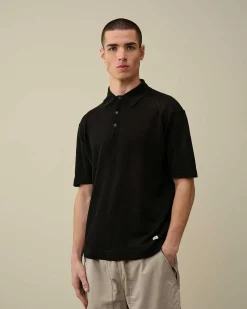 C.P. Company Filo Di Scozia Knitted Polo Shirt Black Hot