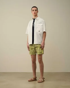 C.P. Company Flatt Nylon Swim Shorts White Pear Shop