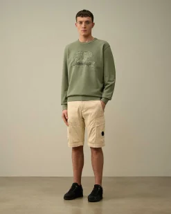 C.P. Company 30/1 Fleece Artisanal Logo Sweatshirt Agave Green Fashion