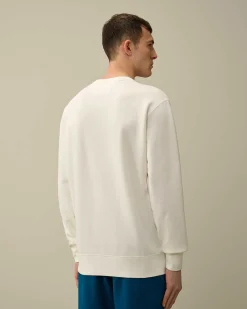 C.P. Company 30/1 Fleece Artisanal Logo Sweatshirt Gauze White Best Sale