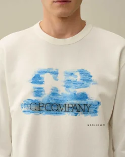 C.P. Company 30/1 Fleece Artisanal Logo Sweatshirt Gauze White Best Sale