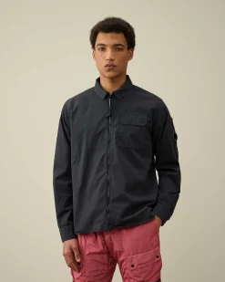 C.P. Company Gabardine Zipped Shirt Total Eclipse-Blue Discount