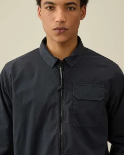 C.P. Company Gabardine Zipped Shirt Total Eclipse-Blue Discount