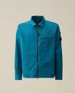 C.P. Company Gabardine Zipped Shirt Ink Blue Fashion
