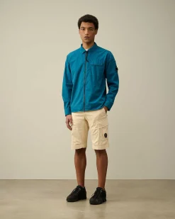C.P. Company Gabardine Zipped Shirt Ink Blue Fashion