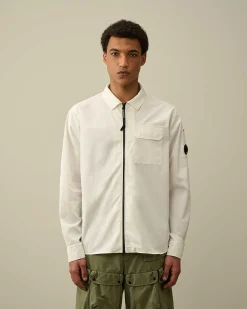 C.P. Company Gabardine Zipped Shirt Gauze White Flash Sale