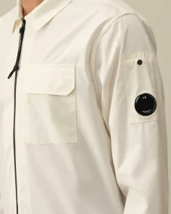 C.P. Company Gabardine Zipped Shirt Gauze White Flash Sale