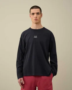 C.P. Company 20/1 Jersey Boxy Long Sleeved T-Shirt Total Eclipse-Blue Outlet