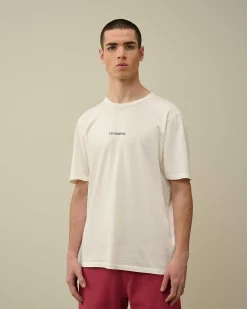 C.P. Company 24/1 Jersey Garment Dyed Logo T-Shirt Gauze White Flash Sale