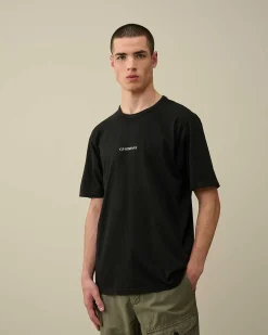 C.P. Company 24/1 Jersey Garment Dyed Logo T-Shirt Black Hot